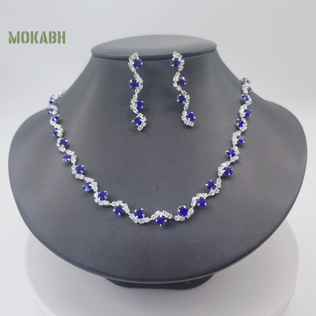 1 Bộ Vòng cổ + Bông Tai Đính Kim Cương Giả Lấp Lánh Kiểu Hình Học Cho Nữ