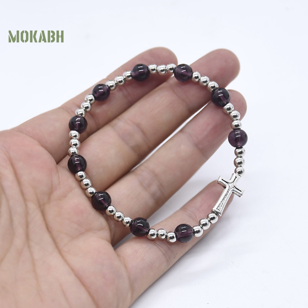 Vòng Tay Chuỗi Hạt Màu Tím / Bạc Co Giãn Thời Trang Cho Nữ