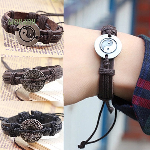 [Hot] Vòng Tay Giả Da Bện Họa Tiết Âm Dương Tai Chi Ying Yang Bằng Hợp Kim Cho Nam Và Nữ