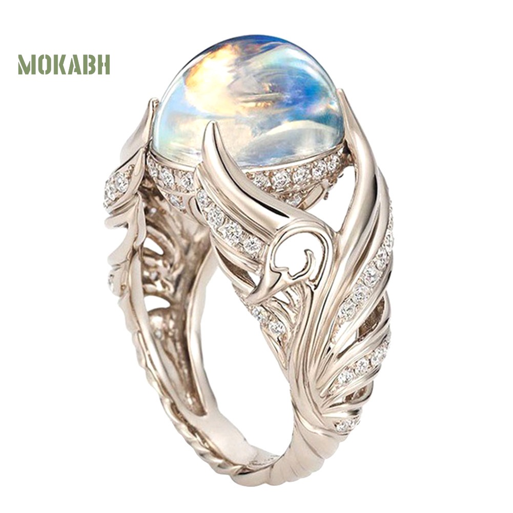 Nhẫn Đính Đá Mặt Trăng Nhân Tạo Thời Trang Cho Nữ