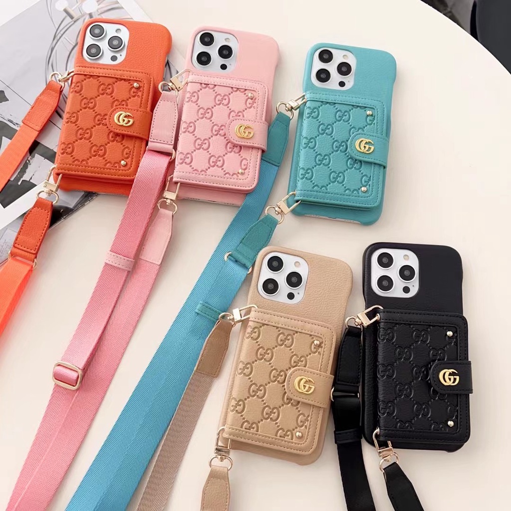 Ốp Điện Thoại Chống Rơi Có Ngăn Đựng Thẻ Và Dây Đeo Bằng Da Sang Trọng Cho iphone 14 13 12 Pro Max 14pro 13pro 12pro 14plus