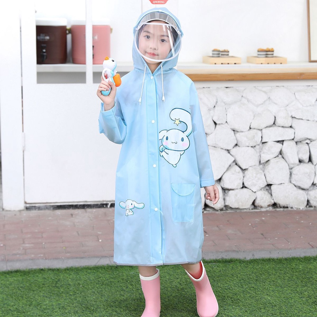 Áo Mưa Dáng Rộng Có Mũ Trùm Phối Khóa Kéo In Hoạt Hình Cinnamoroll Dễ Thương Cho Bé Gái