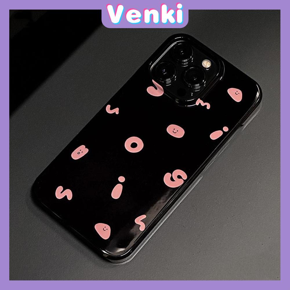 VENKI - Dành Cho iPhone 14 Pro Max Ốp Lưng iPhone Giá Đỡ Chân Đế Gấp Smile Đen Bóng TPU Mềm Màu Hồng Chữ Tương Thích Với iPhone 13 Pro max 12 Pro Max 11 xr xs max 7 8Plus
