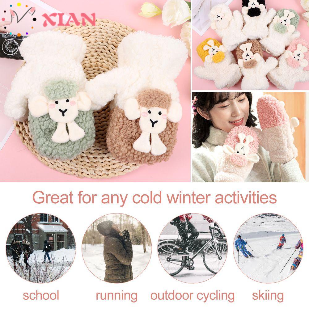 Găng Tay Lông Cừu Đeo Cổ Màu Trơn Họa Tiết Hoạt Hình Dễ Thương