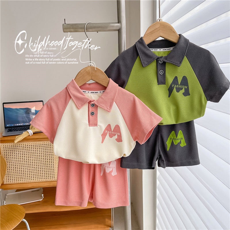 Bộ Áo Thun POLO Ngắn Tay + Quần short Thể Thao Dáng Rộng Màu Sắc Dễ Thương Cho Bé Trai