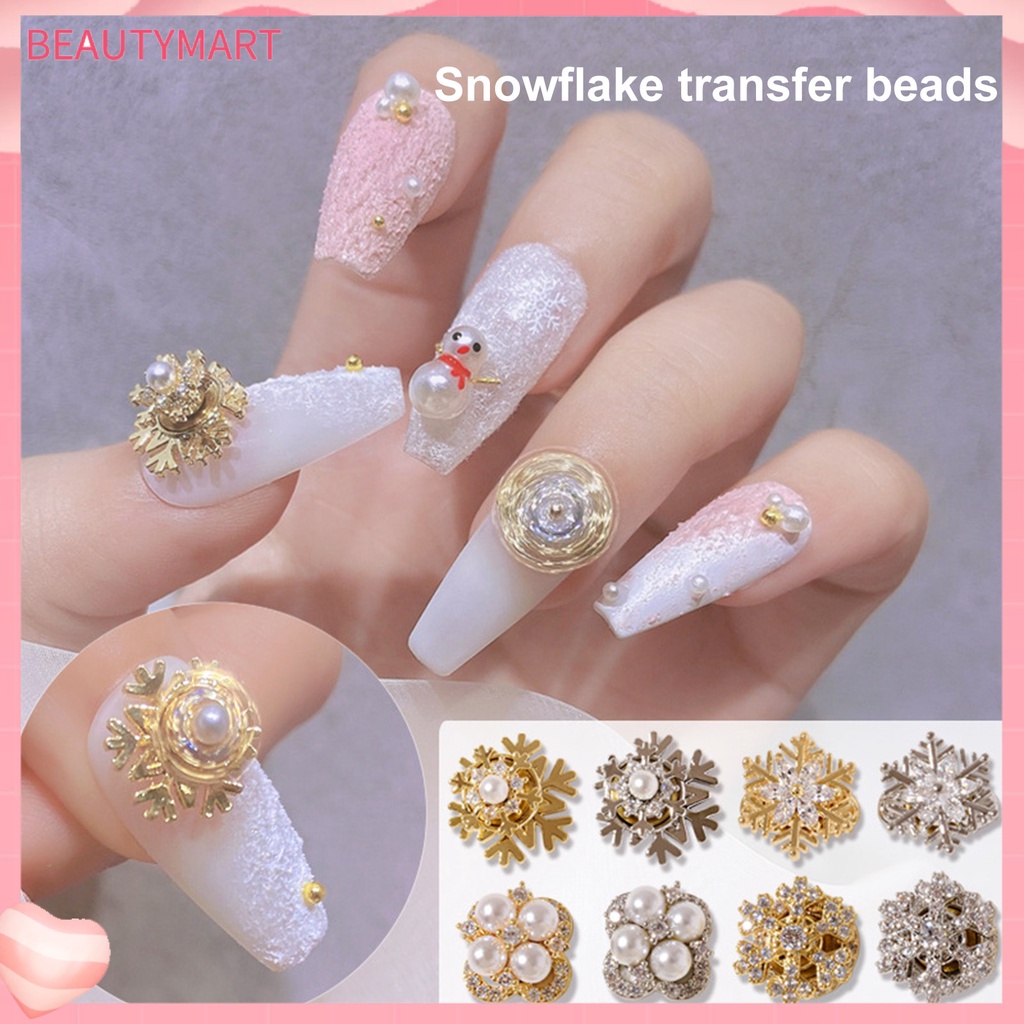 Phụ Kiện Trang Trí Móng Tay Hình Bông Tuyết 3D Đính Đá Zircon / Ngọc Trai Nhân Tạo Cho Năm Mới