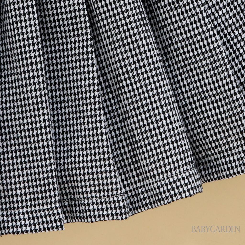 Bộ Áo Tank Top Hở Vai + Chân Váy Xếp Ly Co Giãn In Họa Tiết Houndstooth Thời Trang Cho Bé Gái 3-7 Tuổi