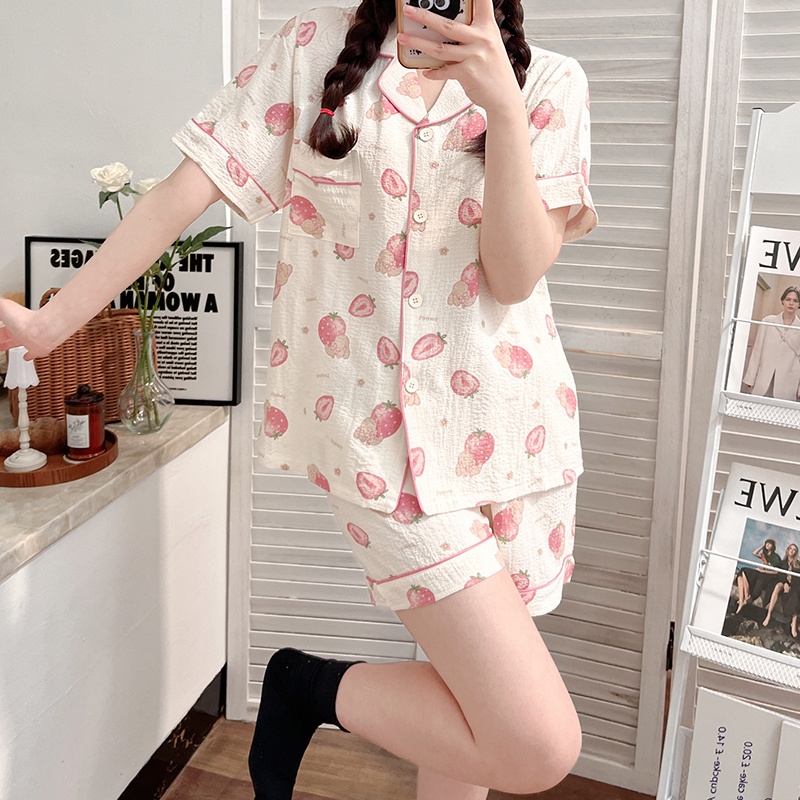 Bộ Đồ Ngủ Tay Ngắn Phồng Thời Trang Mùa Hè Xinh Xắn Cho Nữ