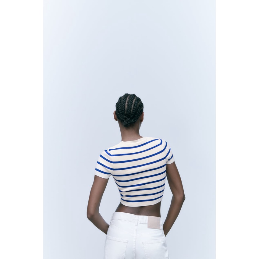 Zara Áo Thun Dệt Kim Dáng Ngắn Thiết Kế Đơn Giản Thời Trang Mùa Hè Cho Nữ 3519025