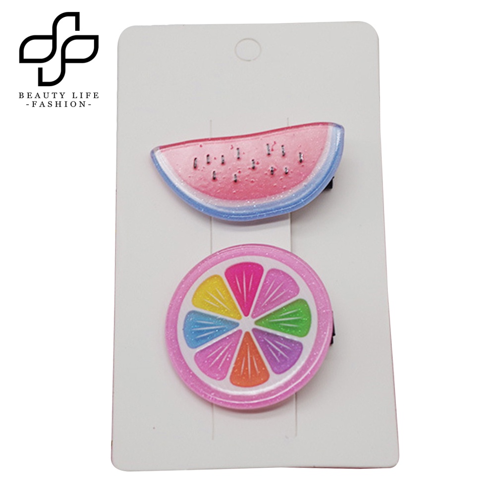 Bộ 2 Kẹp Tóc Hình Trái Cây / Cà Rốt / Dâu Tây Dễ Thương Cho Nữ