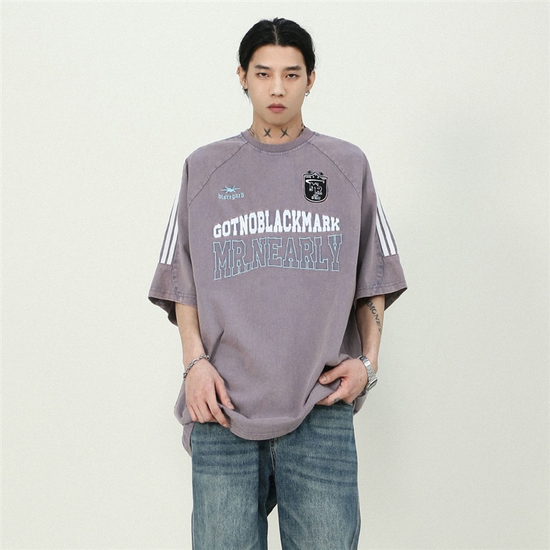 Áo Thun Raglan Tay Ngắn Dáng Rộng Phong Cách Thời Trang Đường Phố Mỹ Cho Nam Giới