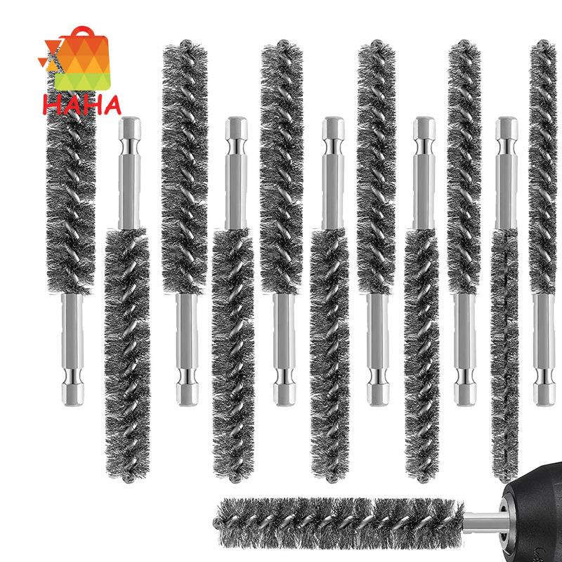 Set 12 Chổi Sợi Thép Không Gỉ Đầu Lục Giác Cho Máy Khoan Điện