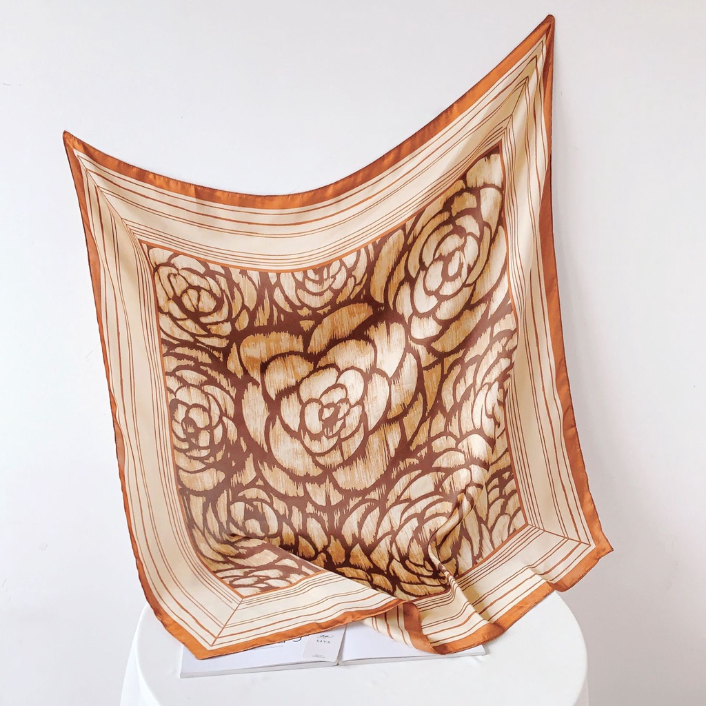 Khăn Choàng Lụa Mỏng Hình Vuông 90 * 90cm In Họa Tiết Hoa Trà Đen Trắng Thời Trang Mùa Hè Cho Nữ