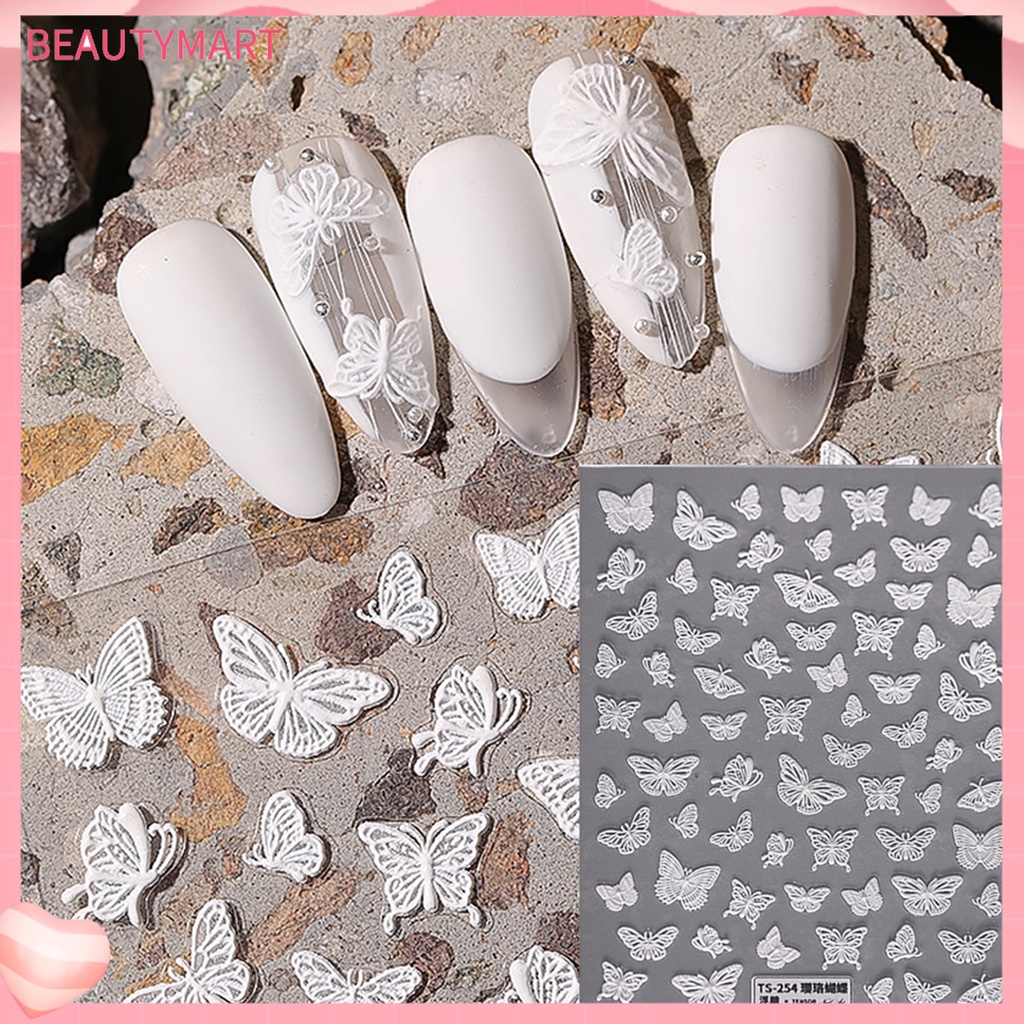 Miếng Dán Trang Trí Móng Tay 5D Hình Lông Vũ Màu Trắng Không Phai