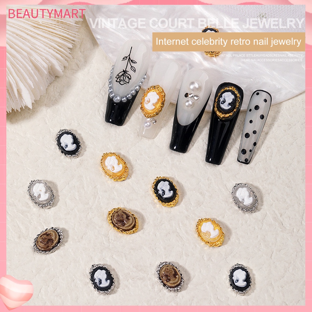 Bộ 10 Phụ Kiện Trang Trí Móng Tay Nghệ Thuật Ba Chiều Bằng Hợp Kim Phong Cách Ba Chiều Vintage