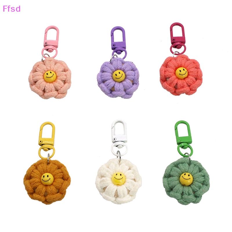 1 Móc Khóa Xe Hơi / Túi Xách Dệt Kim Hình Bông Hoa / Mặt Cười Nhỏ Xinh Trang Trí Cho Bạn Gái