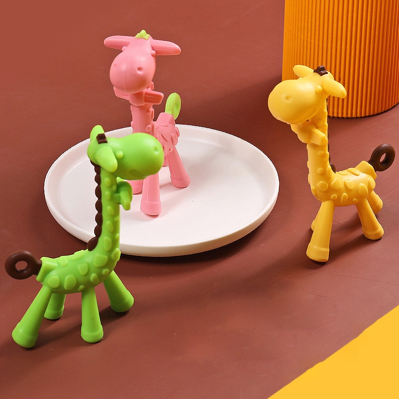 Đồ Chơi Ngậm Mọc Răng Hình Hươu Cao Cổ Hoạt Hình Bằng Silicon Cấp Thực Phẩm Cho Bé Sơ Sinh