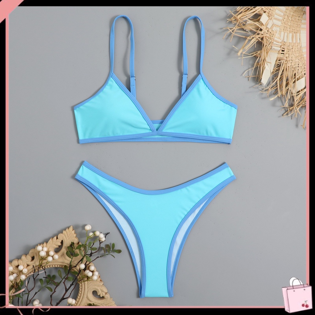 1 Bộ Đồ Bơi Bikini Hai Mảnh Không Gọng Có Đệm Ngực Màu Sắc Tương Phản Quyến Rũ Dành Cho Nữ