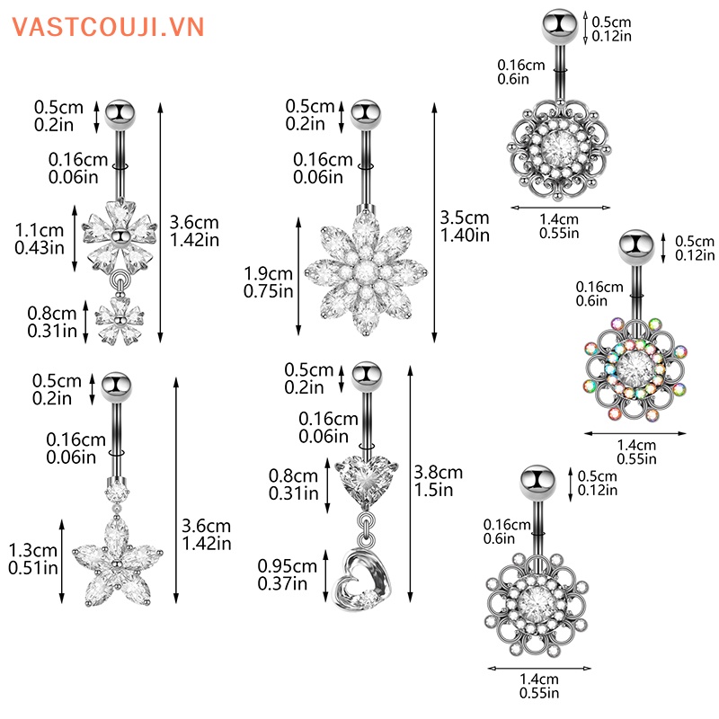 Khuyên Rốn Chất Liệu Thép Không Gỉ Đính Đá Zircon Gợi Cảm
