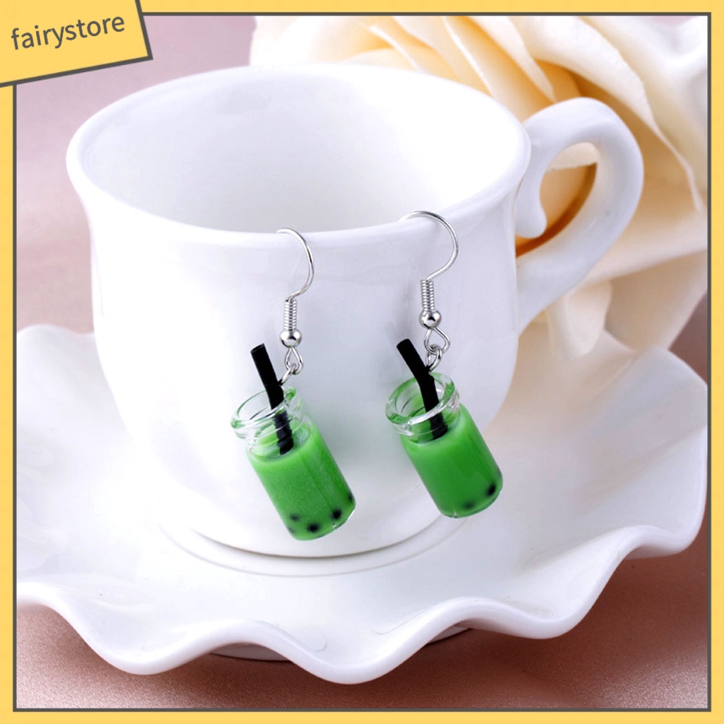 1 Đôi Bông Tai Hình Ly Trà Sữa Thủy Tinh Không Gây Dị Ứng Dễ Thương Thời Trang Cho Nữ