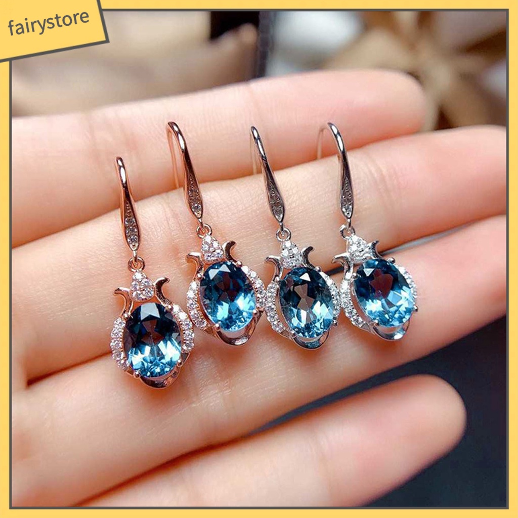 1 Đôi Bông Tai Móc Đính Đá Topaz Nhân Tạo Màu Sáng Lâu Trôi Dành Cho Cô Dâu