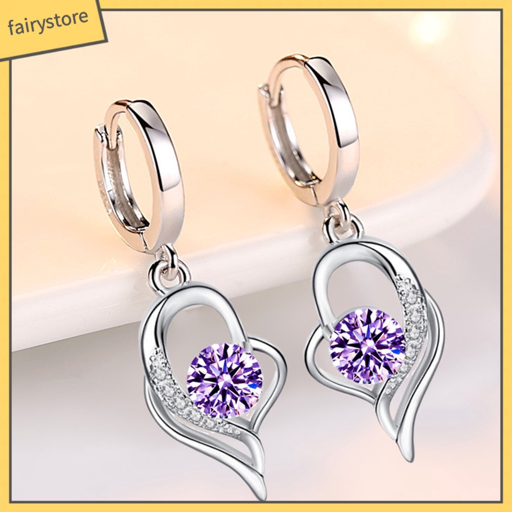 1 Đôi Bông Tai Hình Trái Tim Đính Pha Lê Lấp Lánh Chất Lượng Cao Dành Cho Nữ