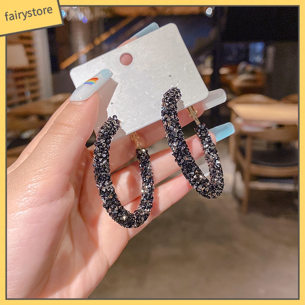 1 Đôi Bông Tai Tròn Đính Đá Lấp Lánh Thời Trang Dành Cho Nữ