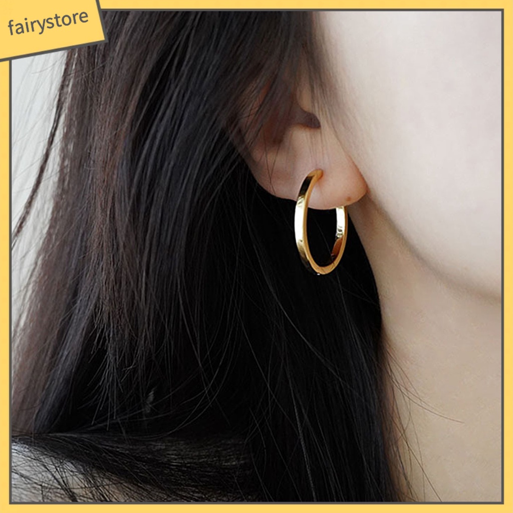 1 Đôi Bông Tai Hình Tròn Bề Mặt Mịn Thời Trang Dành Cho Nữ