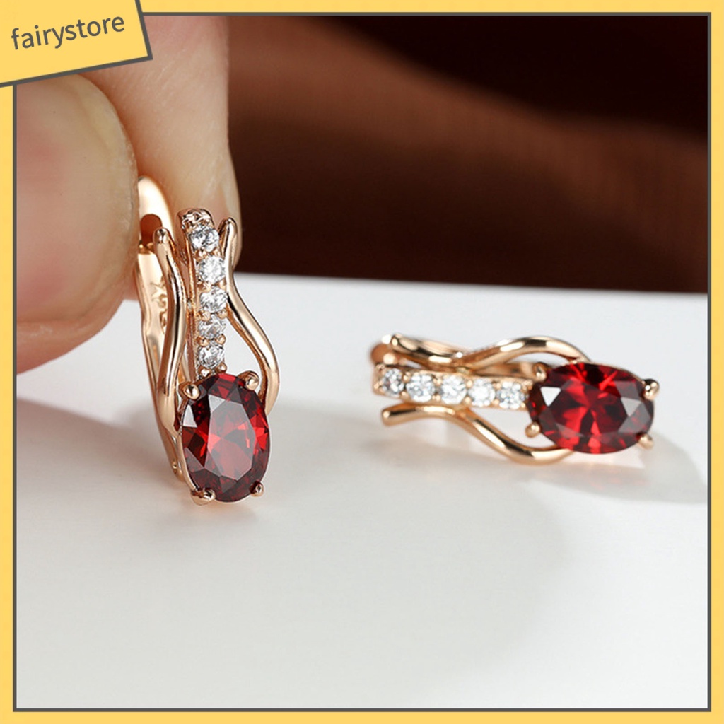 1 Đôi Bông Tai Hình Oval Đính Đá Zircon Giả Lấp Lánh Sang Trọng Dành Cho Nữ