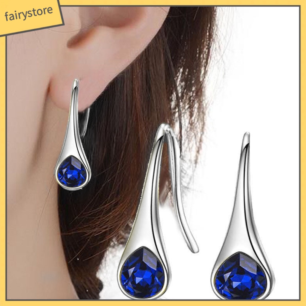 1 Đôi Bông Tai Hình Giọt Nước Đính Đá Thời Trang