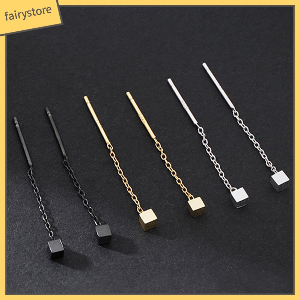 Bông Tai Hình Khối Lập Phương Dáng Dài Thời Trang Dành Cho Nữ