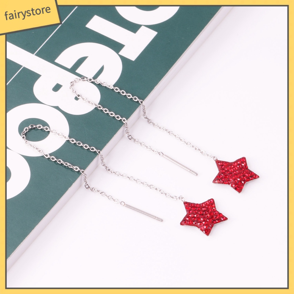 1 Đôi Khuyên Tai Dạng Hạt Tua Rua Thẳng Hình Ngôi Sao Năm Cánh Phong Cách Âu Mỹ Thời Trang Cao Cấp