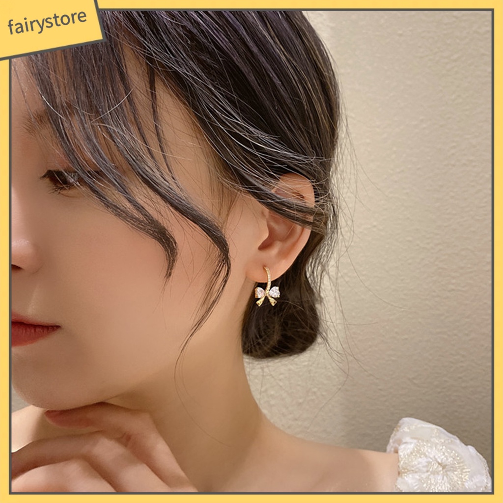 1 Đôi Bông Tai Hình Nơ Đính Đá Zircon Phong Cách Hàn Quốc Dành Cho Nữ