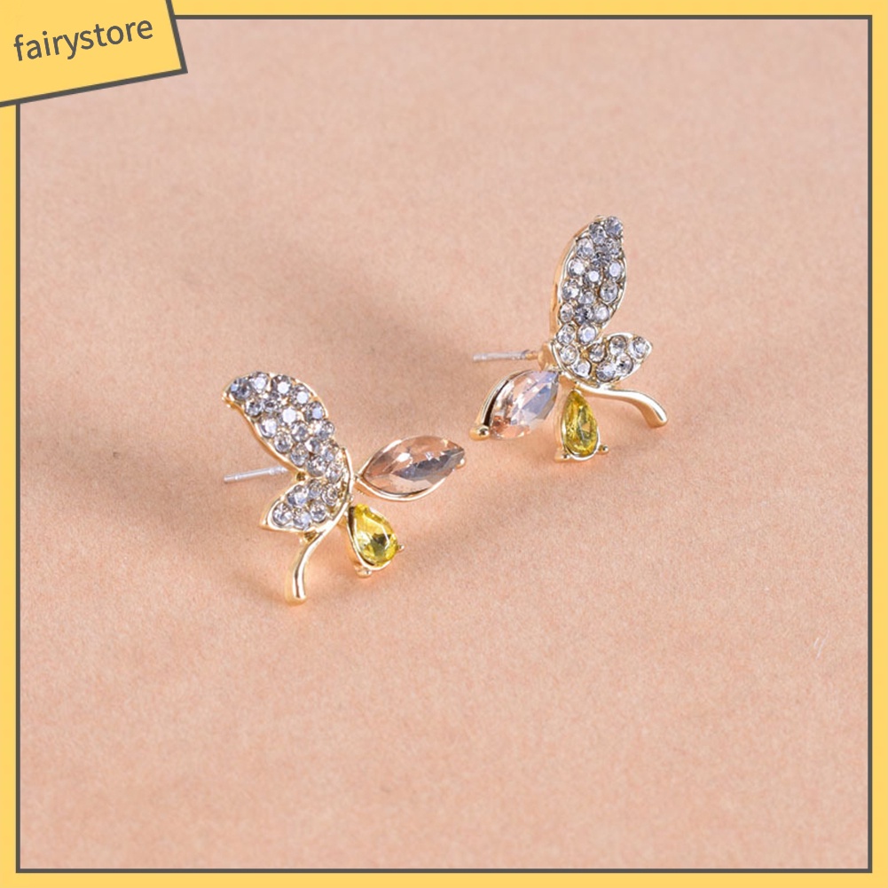 Bông Tai Hình Bướm Đính Đá Ngọt Ngào Thời Trang Dành Cho Nữ