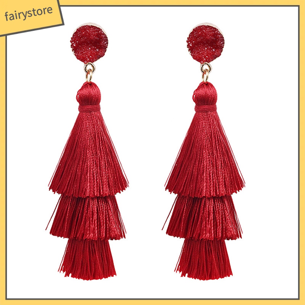 Bông Tai Chuỗi Dài Tua Rua Nhiều Lớp Phong Cách Bohemian Cho Nữ