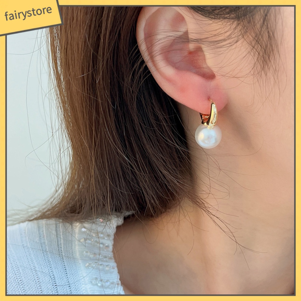 1 Đôi Bông Tai Hình Học Đính Ngọc Trai Nhân Tạo Phong Cách Hong Kong Thời Trang