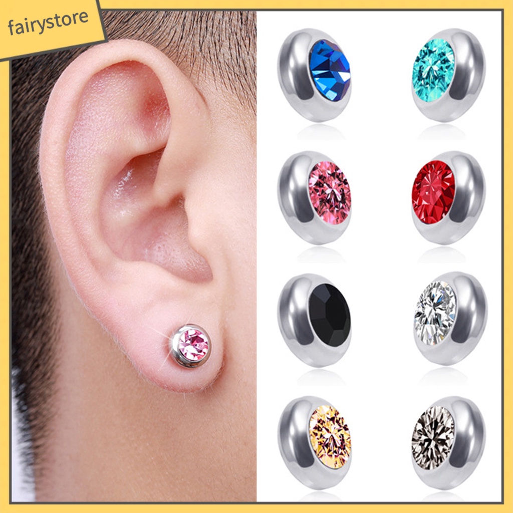 1 Đôi Bông Tai Tròn Bằng Thép Không Gỉ Đính Đá Nhiều Màu Thời Trang Dành Cho Nam Và Nữ