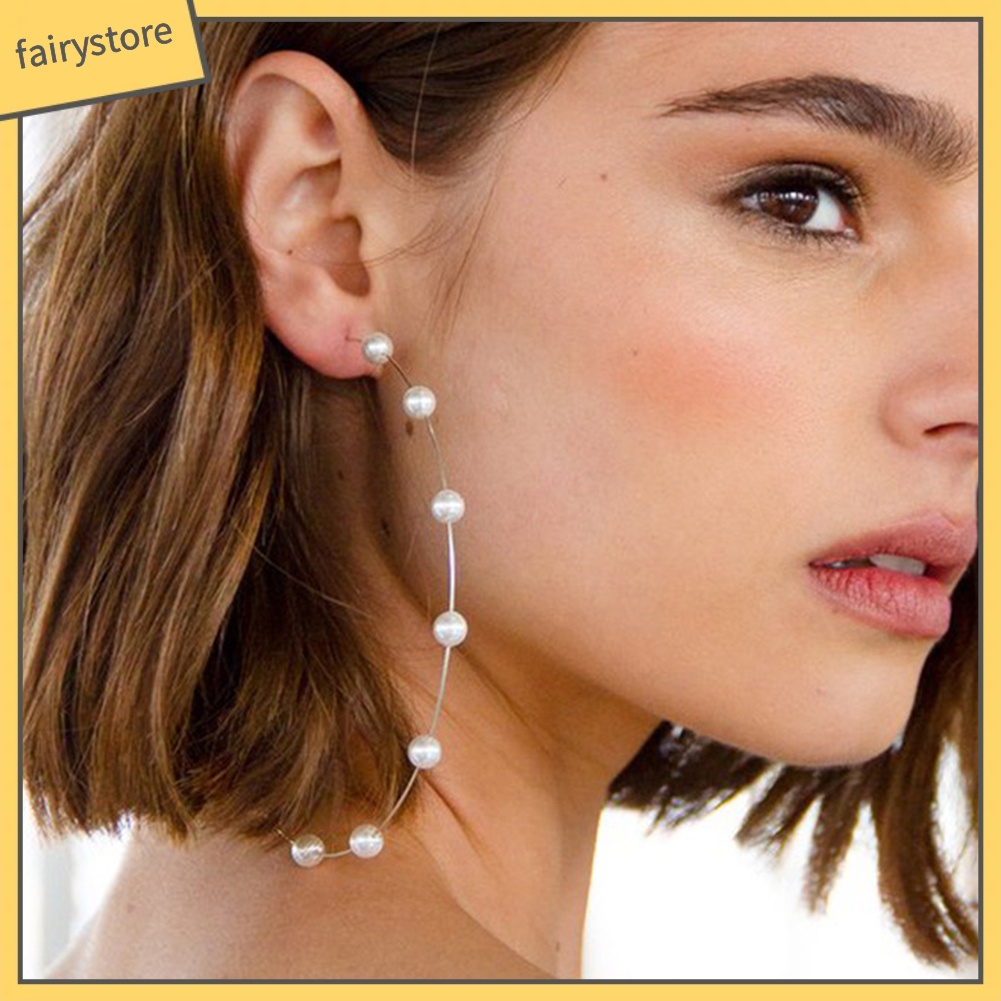 Đôi Khuyên Tai Tròn Gắn Hạt Ngọc Trai Giả Thời Trang Cho Nữ