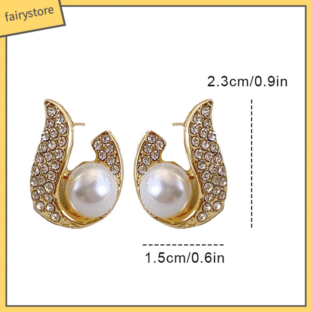 [FRO] 1 Cặp Bông Tai Hình Giọt Nước Đính Ngọc Trai Giả Mạ Điện Trang Trí Bắt Mắt Sang Trọng Không Dễ Rỉ Sét