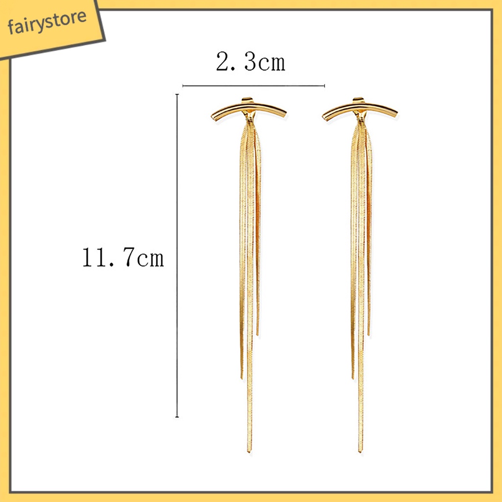 1 Đôi Bông Tai Dài Bằng Kim Loại Bóng Thời Trang