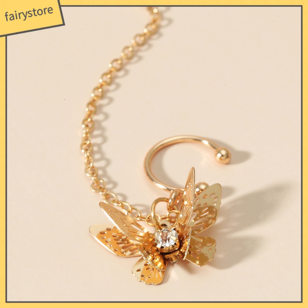 1 Khuyên Tai Dạng Kẹp Hình Bướm &amp; Hoa Cương Giả Bằng Hợp Kim