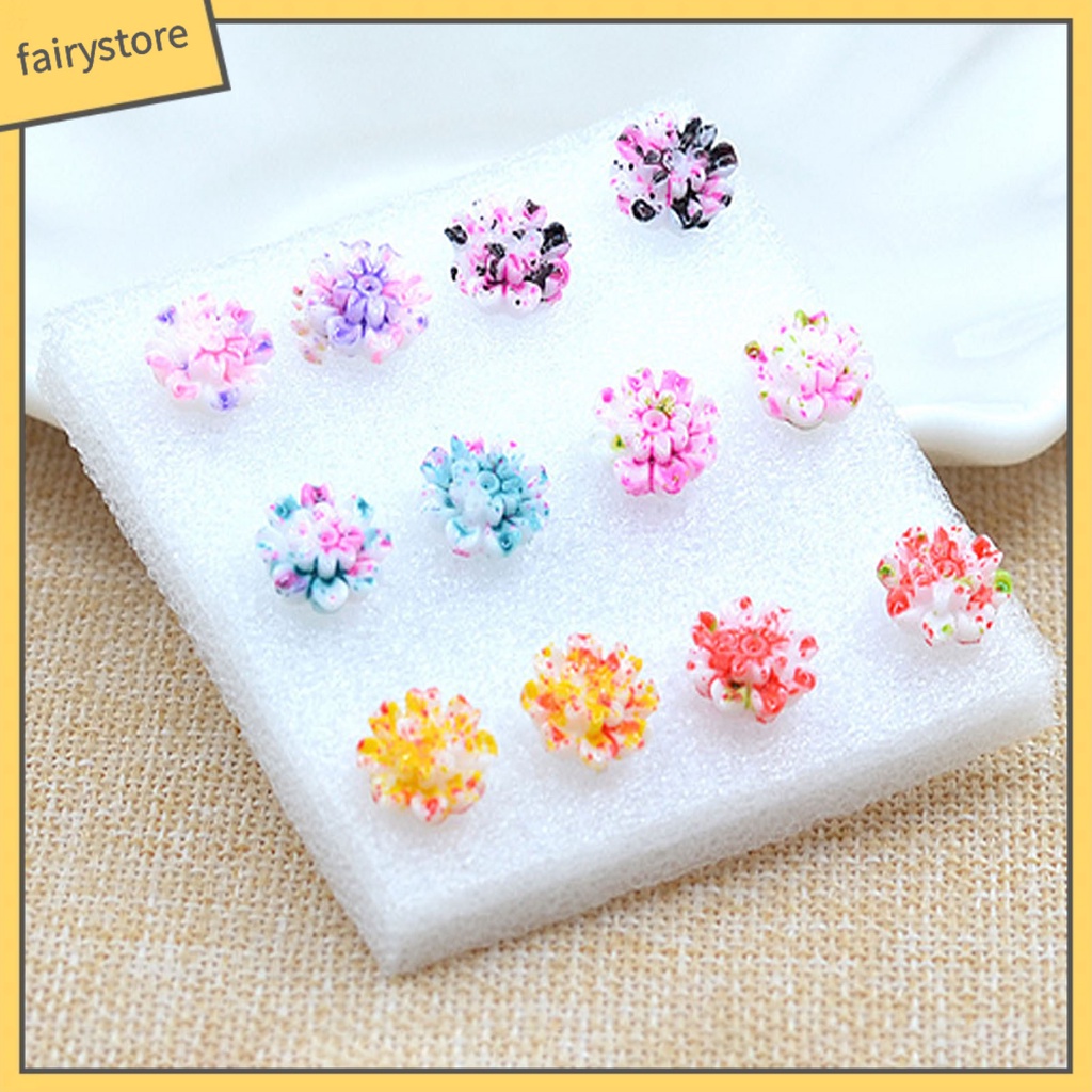 Set 6 Đôi Bông Tai Mini Bằng Resin Nhiều Màu Dễ Thương