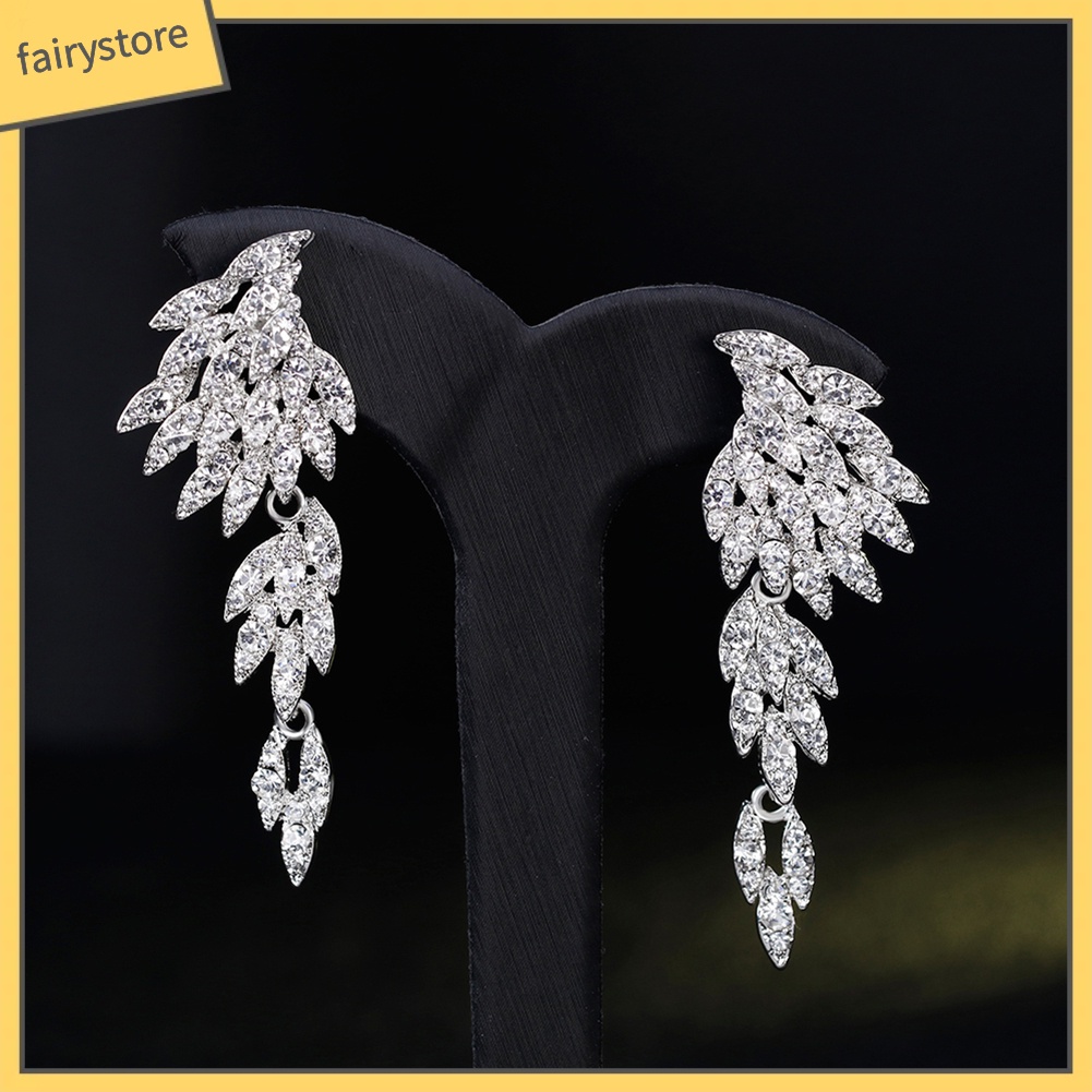 Bông Tai Dáng Dài Hình Đôi Cánh Đính Đá Trang Nhã Cho Nữ