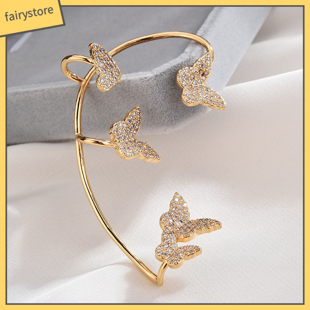 1 Bông Tai Kẹp Hình Bướm Đính Đá Đơn Giản Cho Đám Cưới