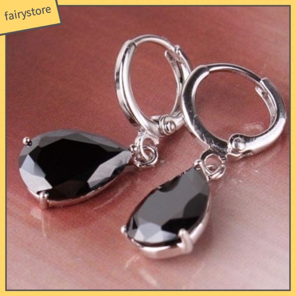 1 Đôi Bông Tai Hợp Kim Hình Giọt Nước Đính Pha Lê Sang Trọng