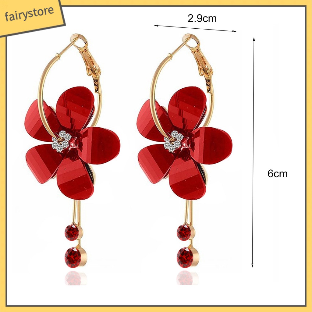 1 Đôi Bông Tai Dáng Dài Hình Hoa Đính Đá Thời Trang Cho Nữ