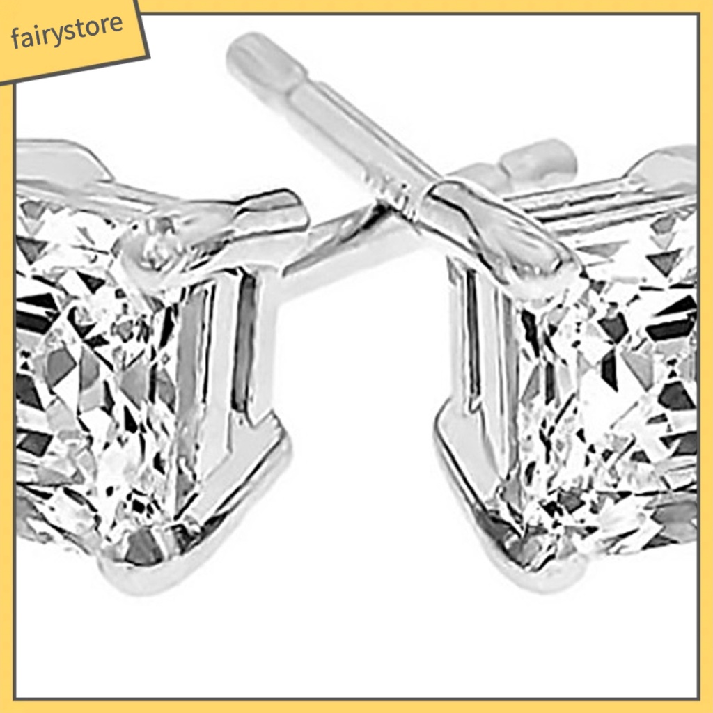 1 Đôi Bông Tai Mạ Bạc Đính Đá Zircon Hình Vuông Thanh Lịch Dành Cho Nữ