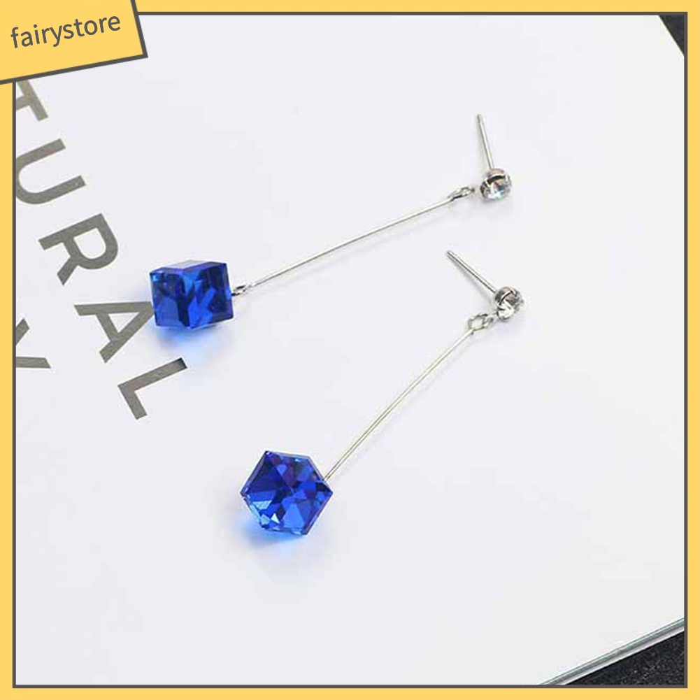 Bông Tai Hình Khối Trong Suốt Đính Đá Thời Trang Dành Cho Nữ