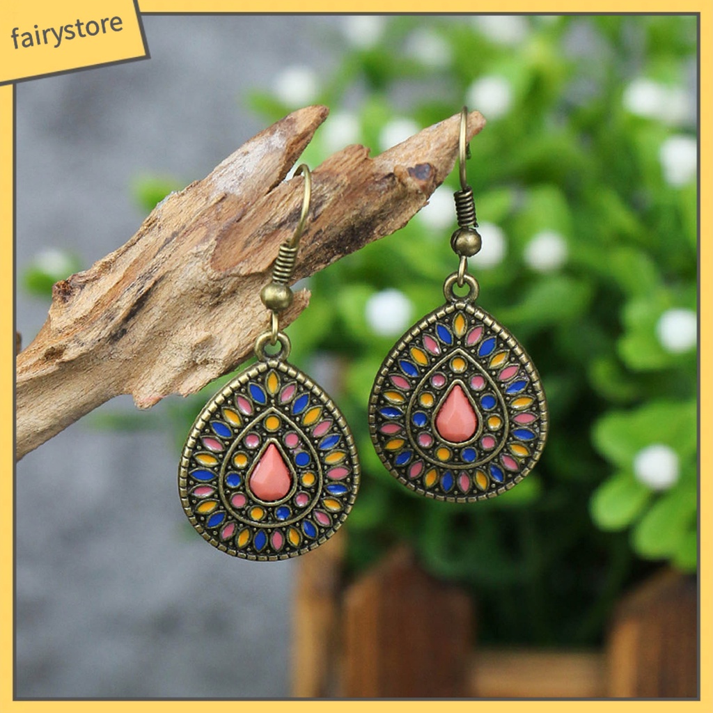 1 Đôi Bông Tai Hình Giọt Nước Đính Kim Tuyến Phong Cách Bohemia Dành Cho Nữ