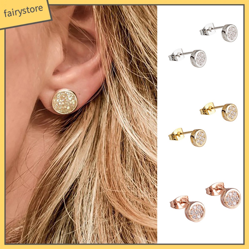 Bông Tai Tròn Đính Đá Zircon Thời Trang Dự Tiệc Cho Nữ